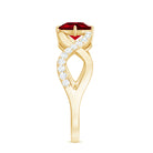 Cushion Cut Lab Grown Ruby and Diamond Crossover Engagement Ring AAAA - Rosec Jewels