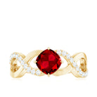 Cushion Cut Lab Grown Ruby and Diamond Crossover Engagement Ring AAAA - Rosec Jewels