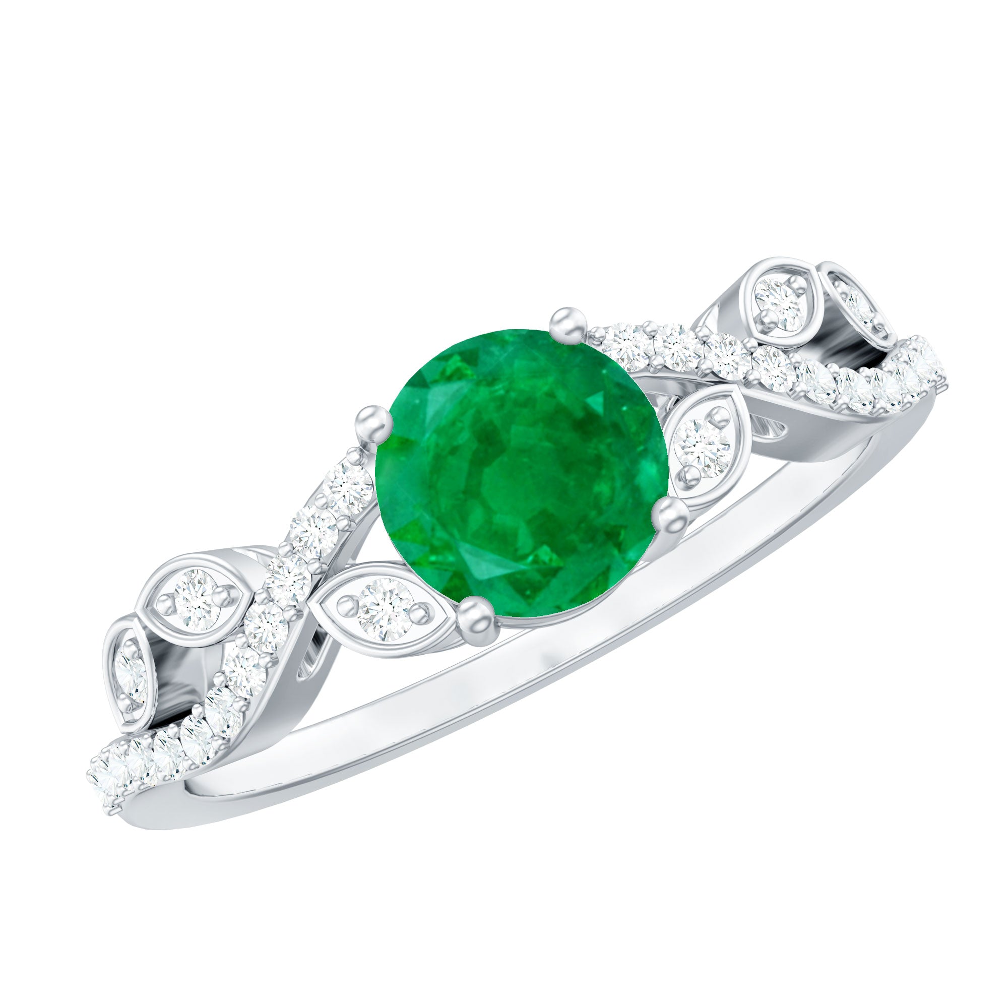 Nature Inspired Emerald Engagement Ring with Natural Diamond AAA - Rosec Jewels