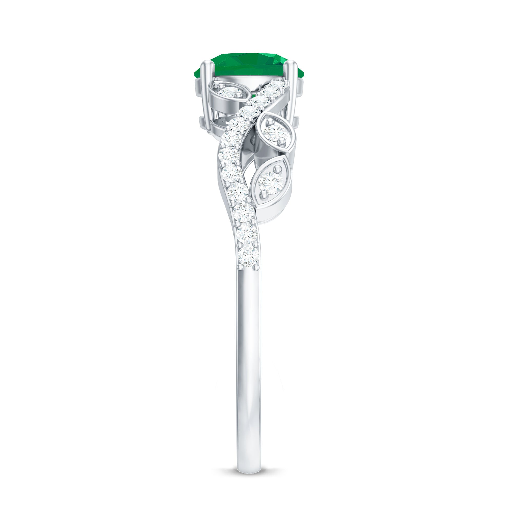 Nature Inspired Emerald Engagement Ring with Natural Diamond AAA - Rosec Jewels
