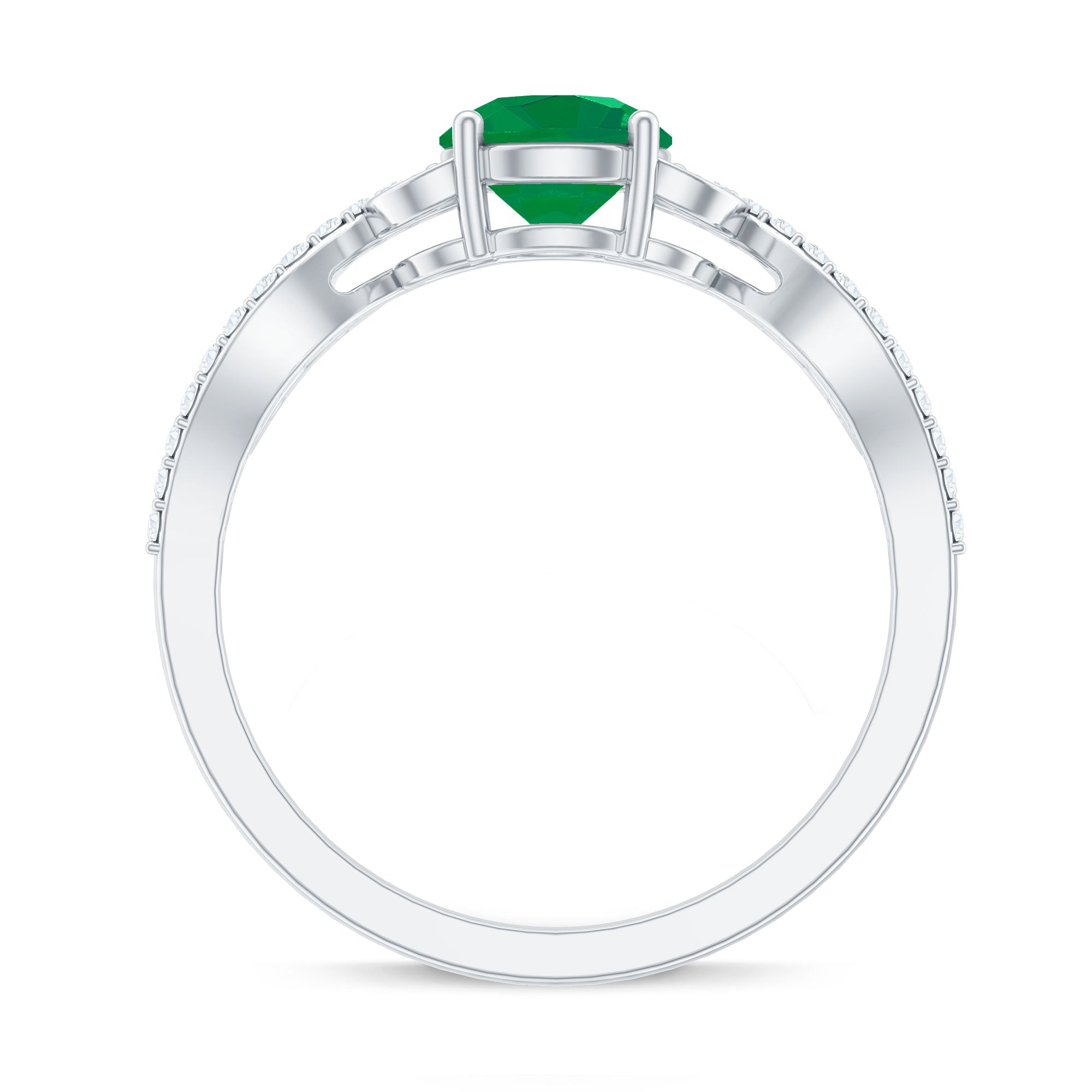 Nature Inspired Emerald Engagement Ring with Natural Diamond AAA - Rosec Jewels