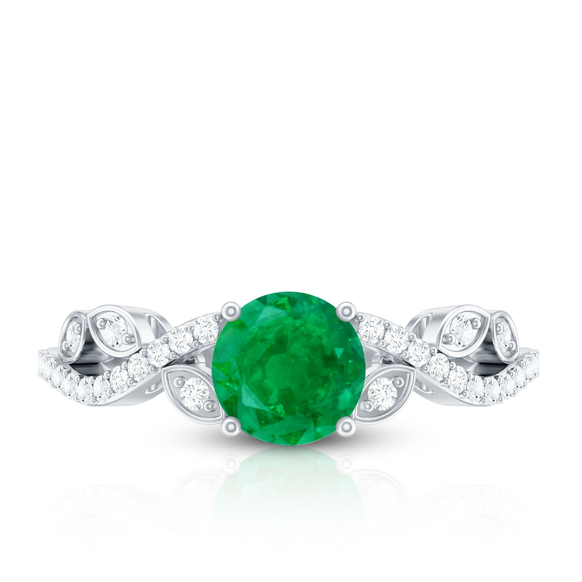 Nature Inspired Emerald Engagement Ring with Natural Diamond AAA - Rosec Jewels