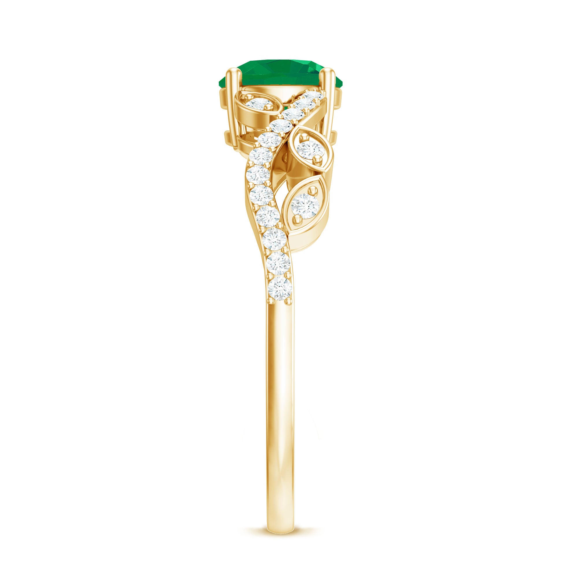 Nature Inspired Emerald Engagement Ring with Natural Diamond AAA - Rosec Jewels