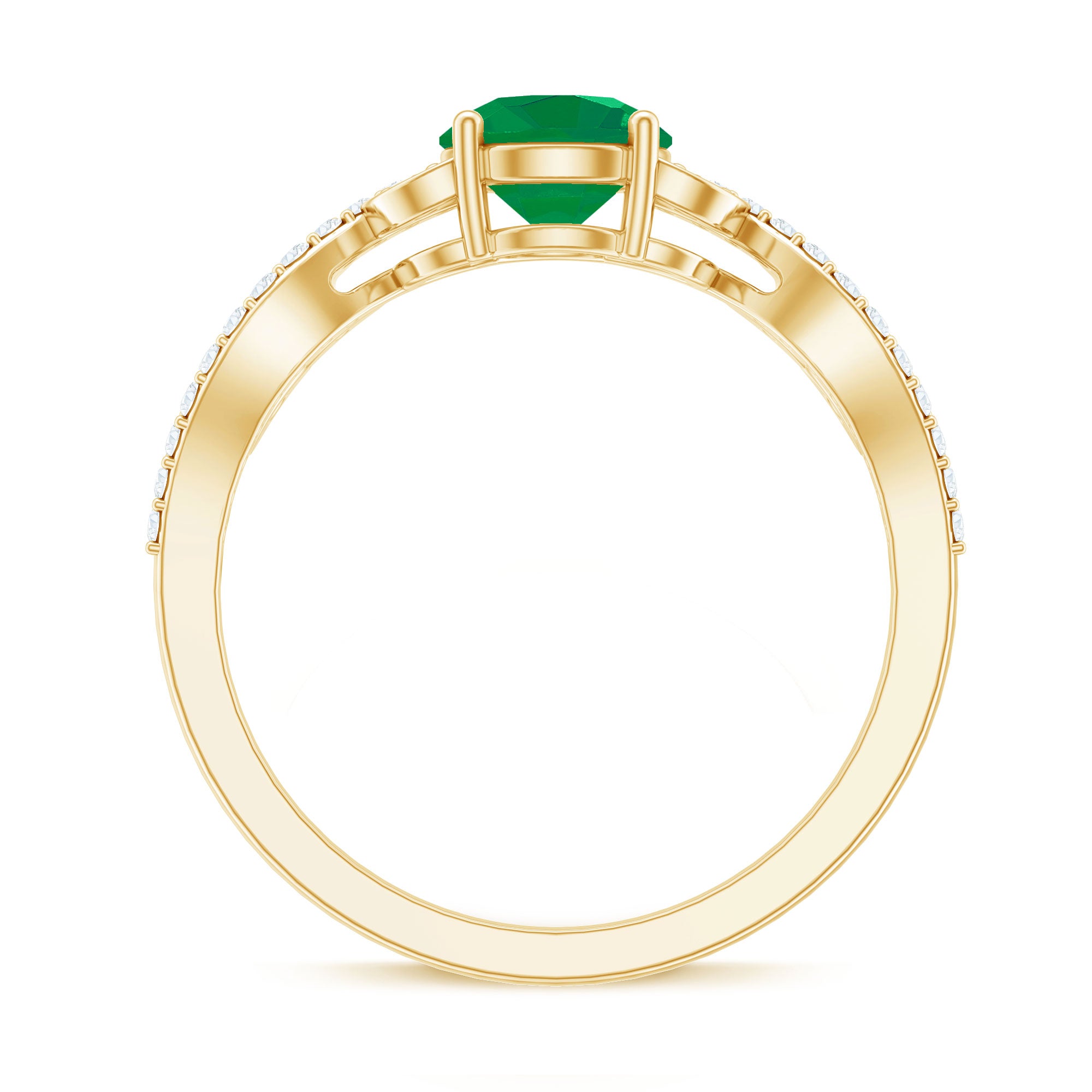 Nature Inspired Emerald Engagement Ring with Natural Diamond AAA - Rosec Jewels
