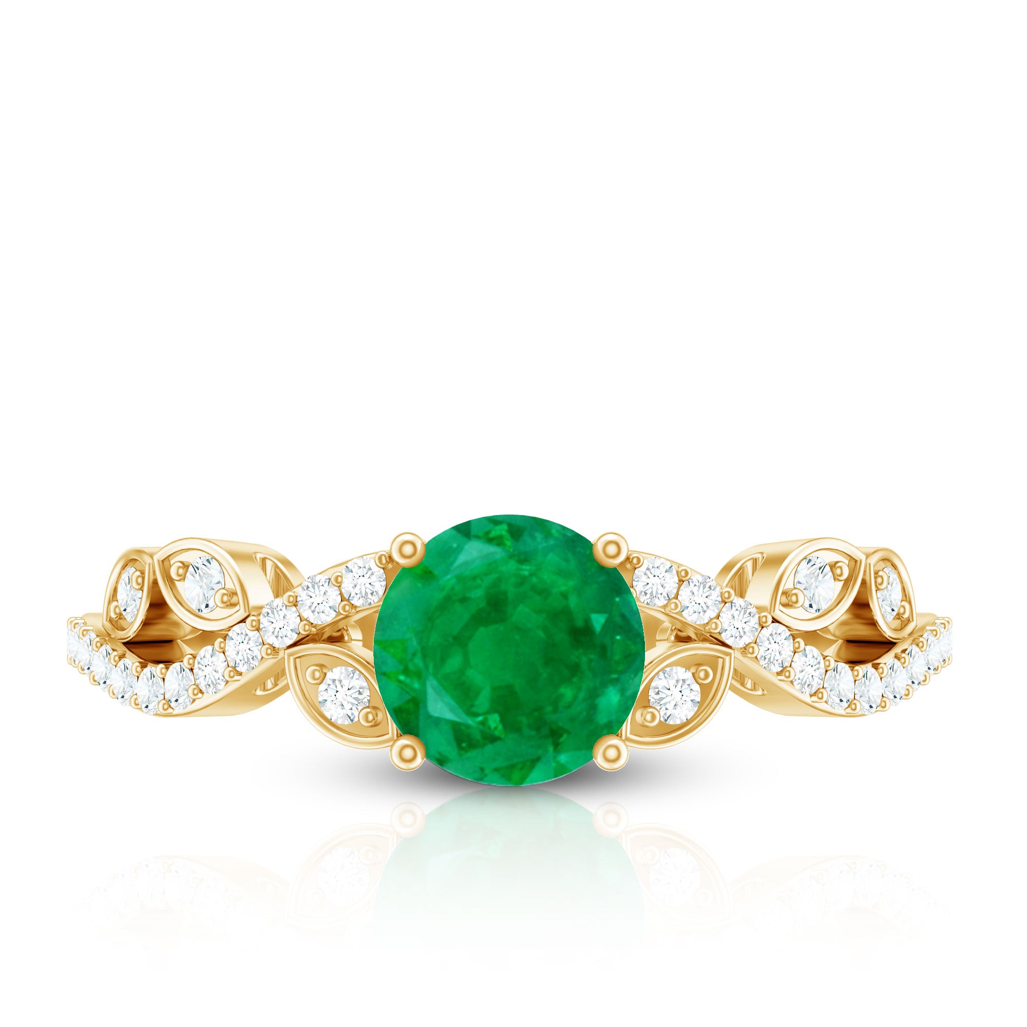 Nature Inspired Emerald Engagement Ring with Natural Diamond AAA - Rosec Jewels