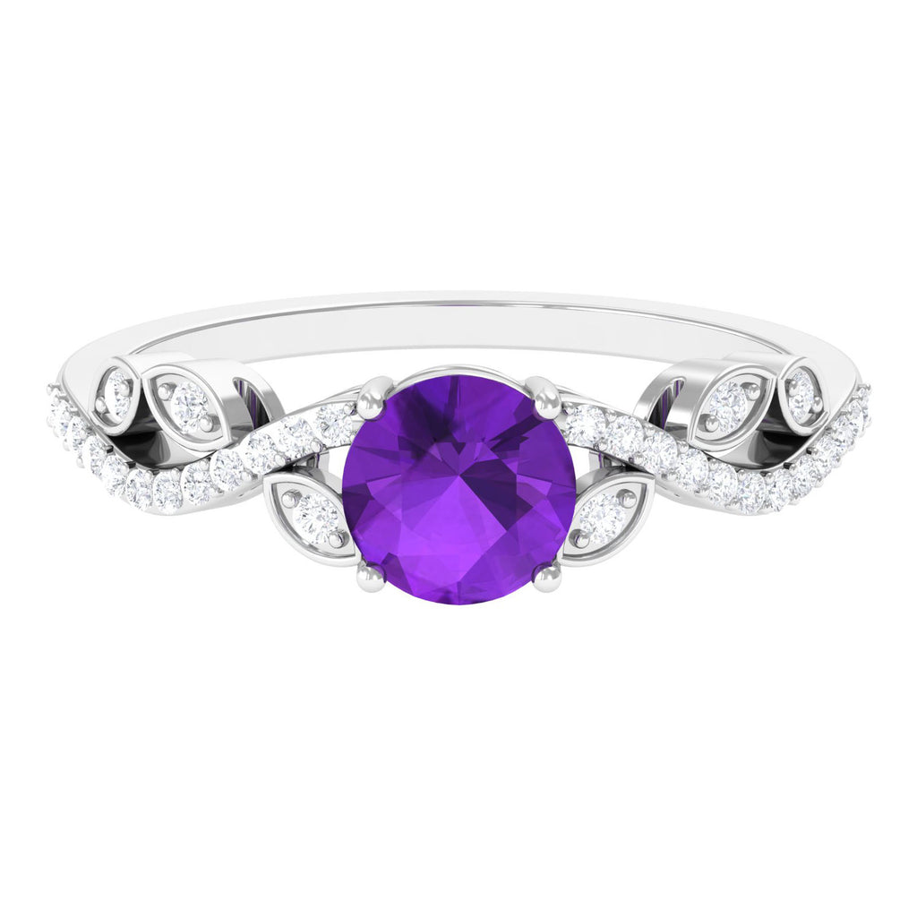 Nature Inspired Amethyst and Diamond Solitaire Engagement Ring