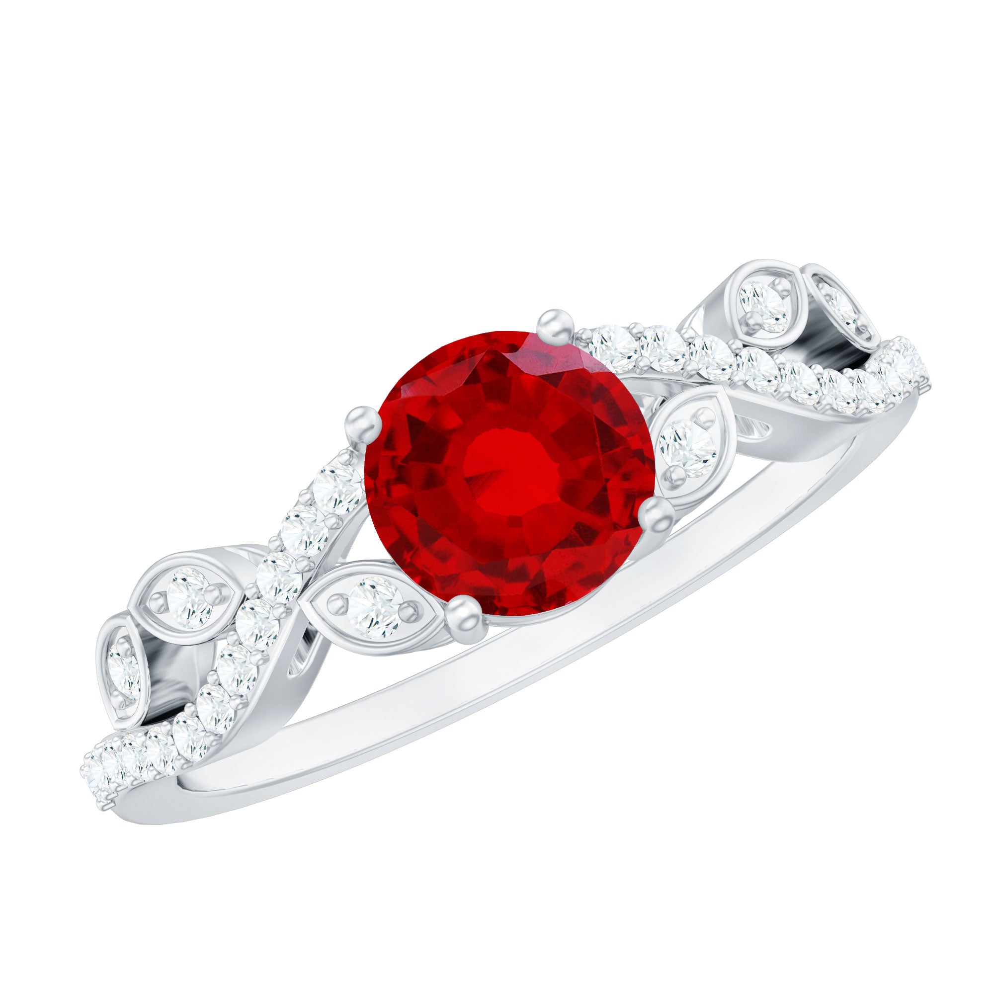 Nature Inspired Lab Created Ruby Engagement Ring with Diamonds AAAA - Rosec Jewels