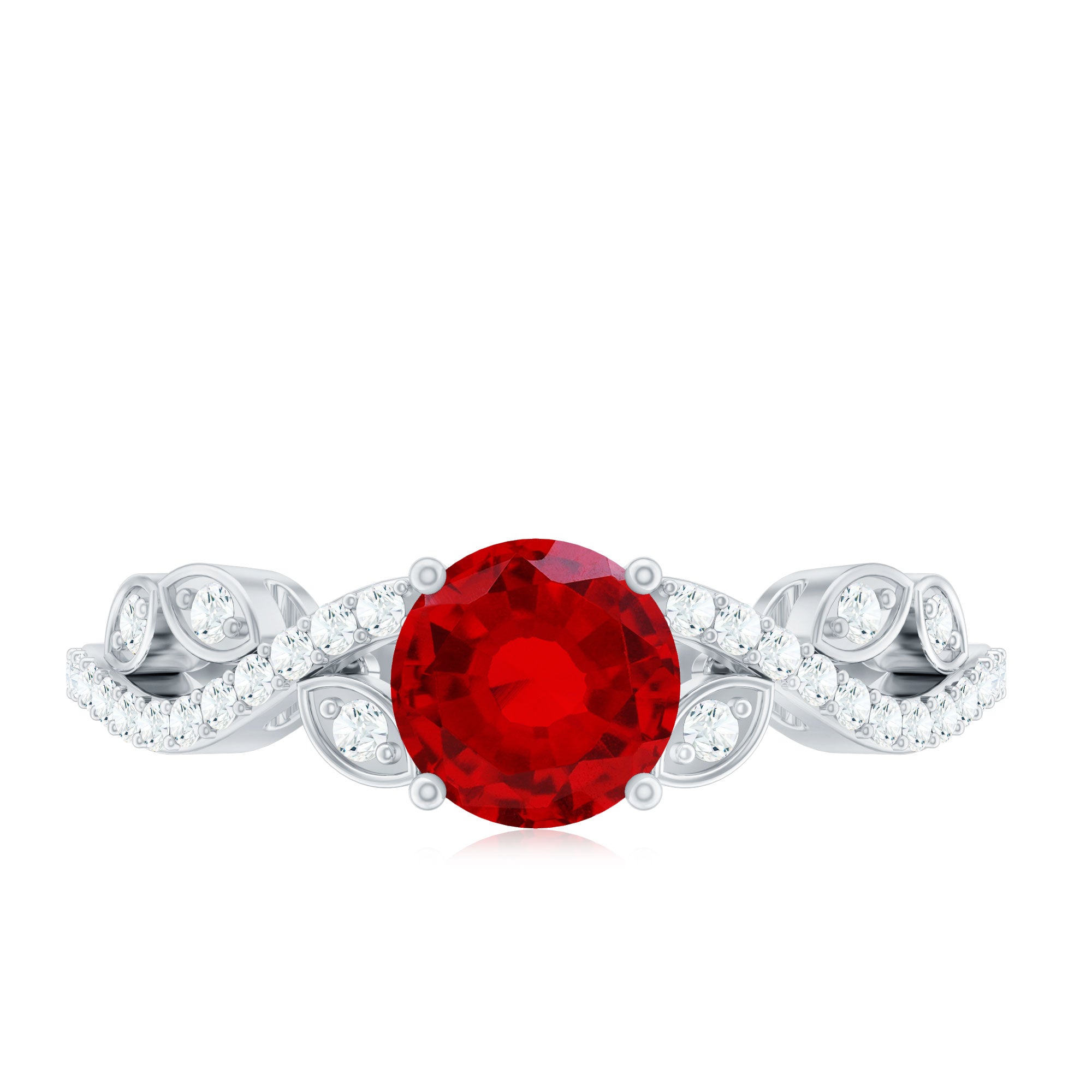 Nature Inspired Lab Created Ruby Engagement Ring with Diamonds AAAA - Rosec Jewels