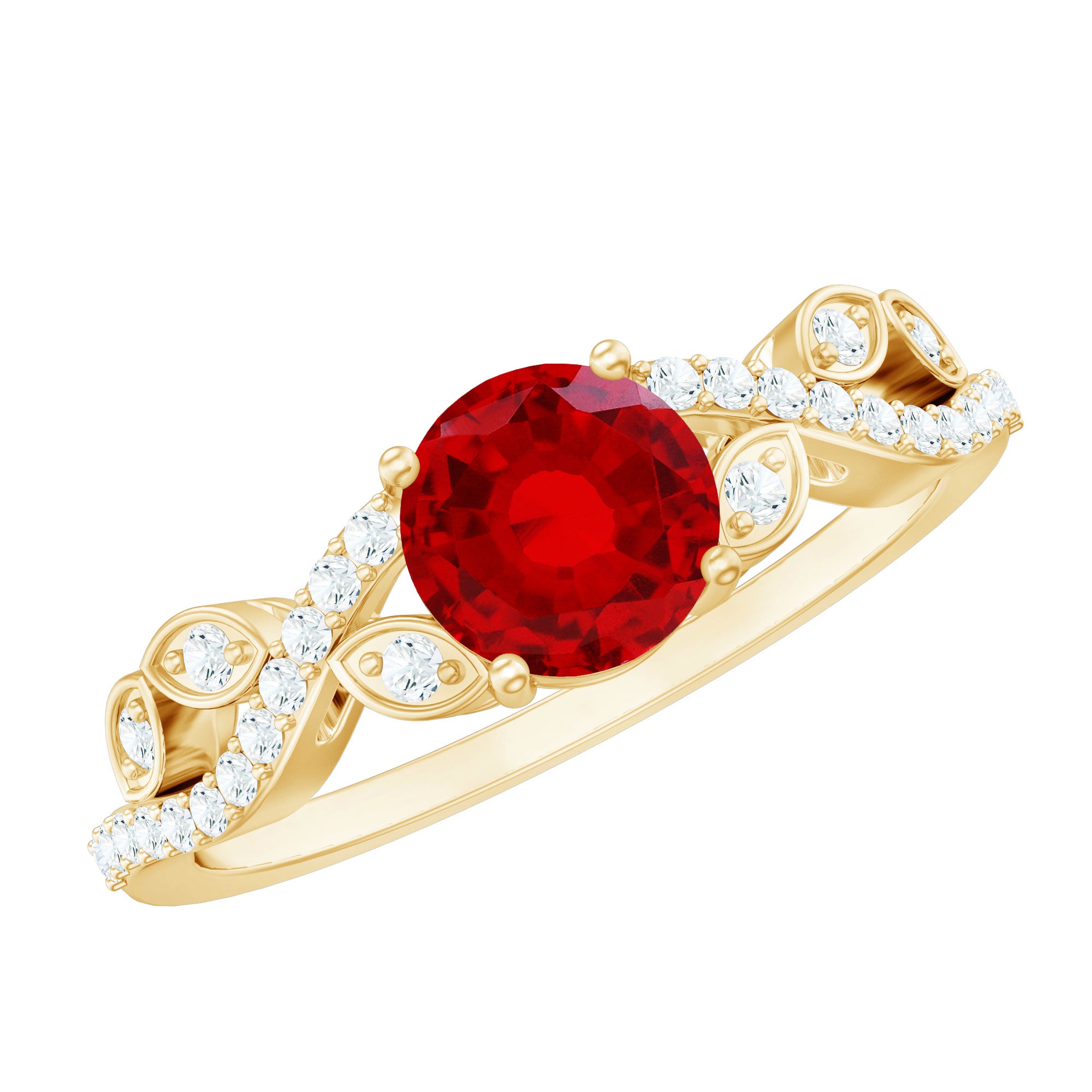 Nature Inspired Lab Created Ruby Engagement Ring with Diamonds AAAA - Rosec Jewels