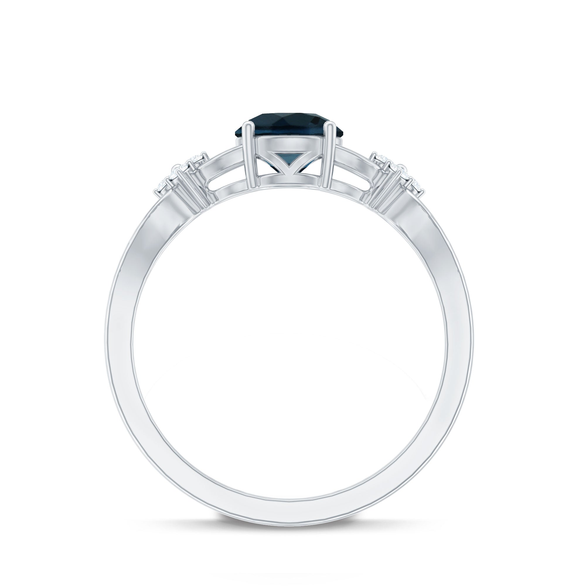7mm London Blue Topaz Solitaire Engagement Ring with Diamond AAA - Rosec Jewels