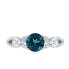7mm London Blue Topaz Solitaire Engagement Ring with Diamond AAA - Rosec Jewels