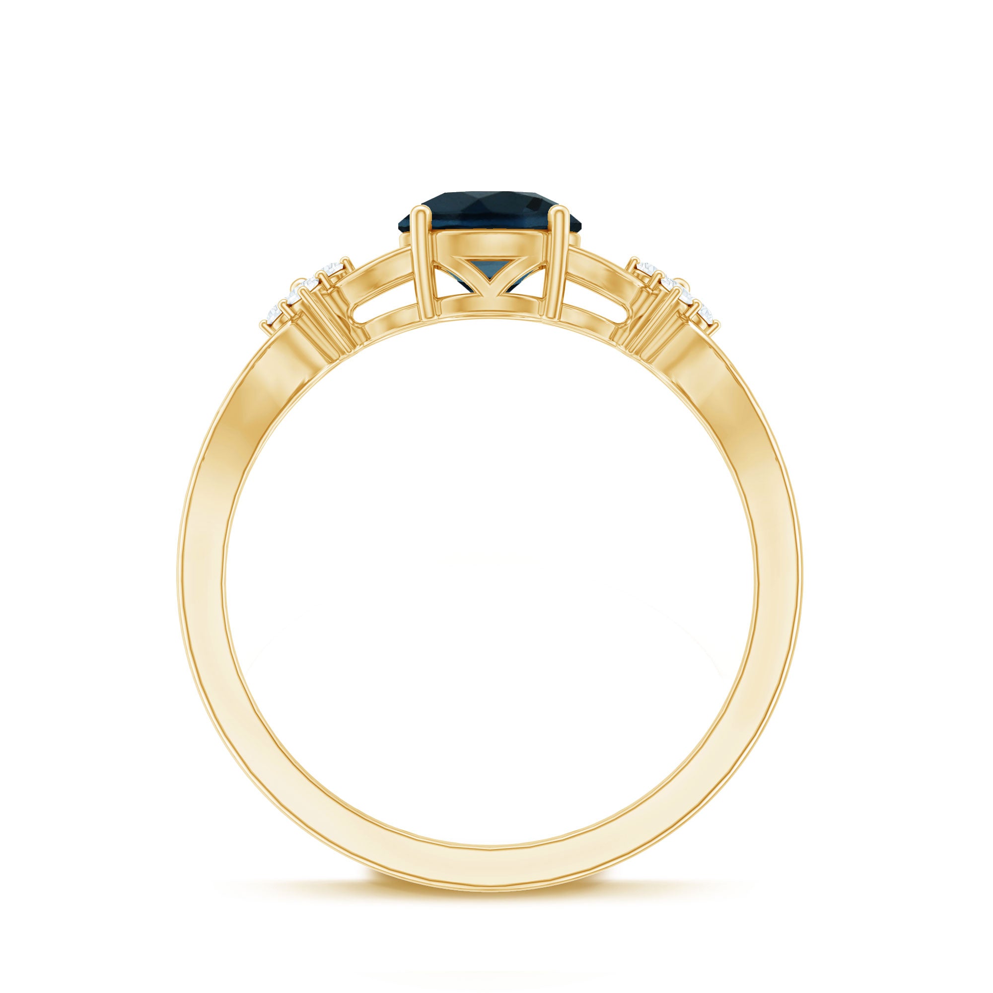 7mm London Blue Topaz Solitaire Engagement Ring with Diamond AAA - Rosec Jewels