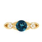 7mm London Blue Topaz Solitaire Engagement Ring with Diamond AAA - Rosec Jewels