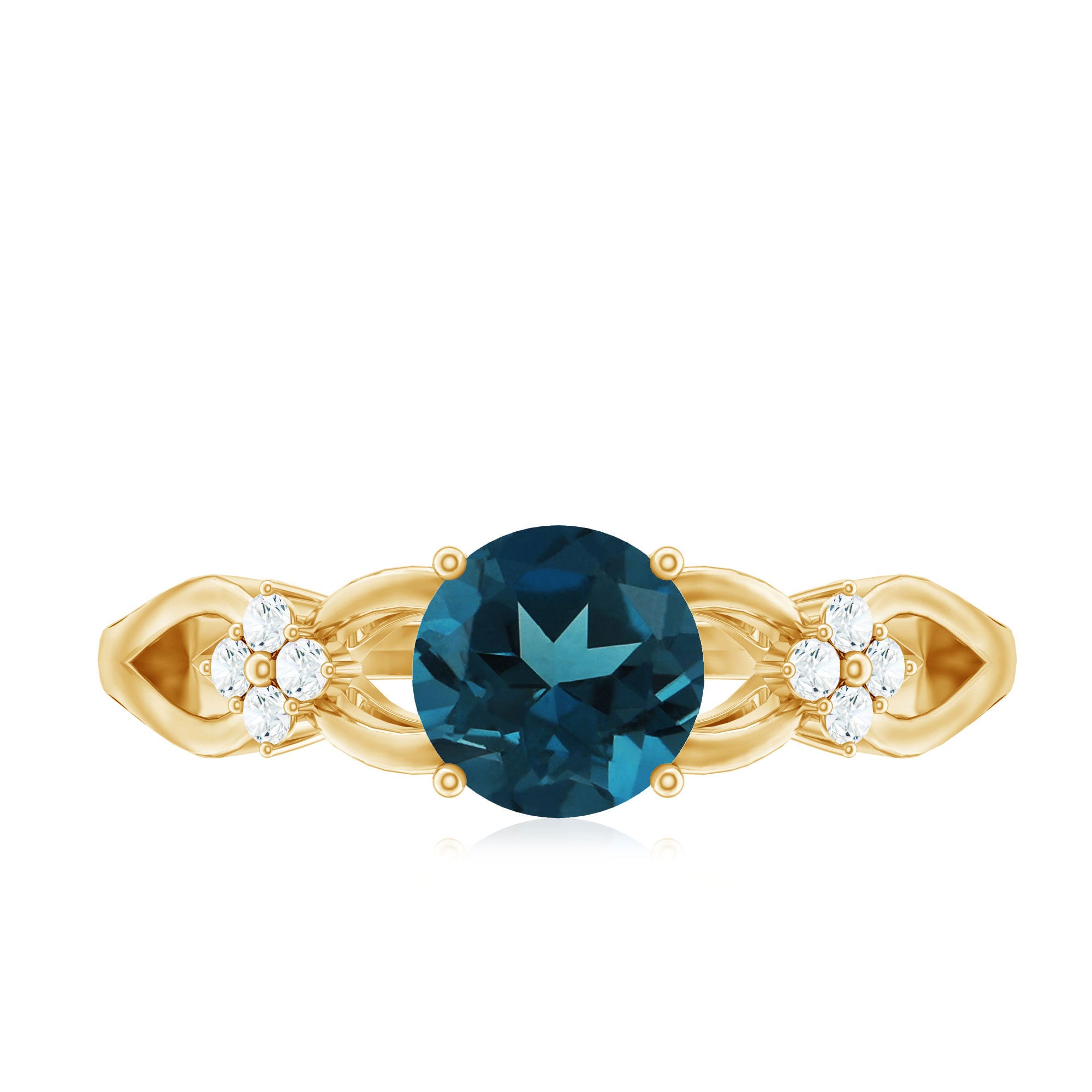 7mm London Blue Topaz Solitaire Engagement Ring with Diamond AAA - Rosec Jewels