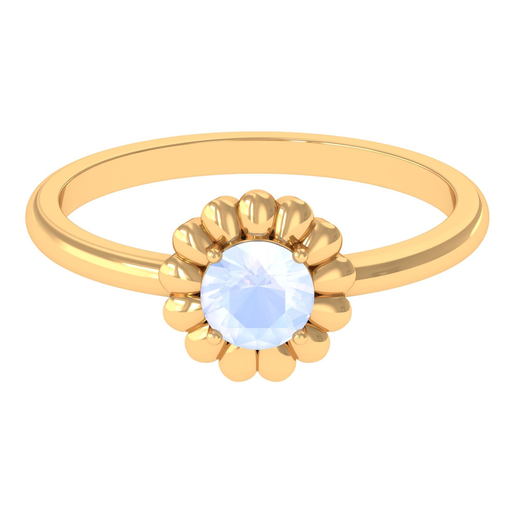 1/2 CT Round Cut Solitaire Moonstone Gold Flower Ring Moonstone - ( AAA ) - Quality - Rosec Jewels