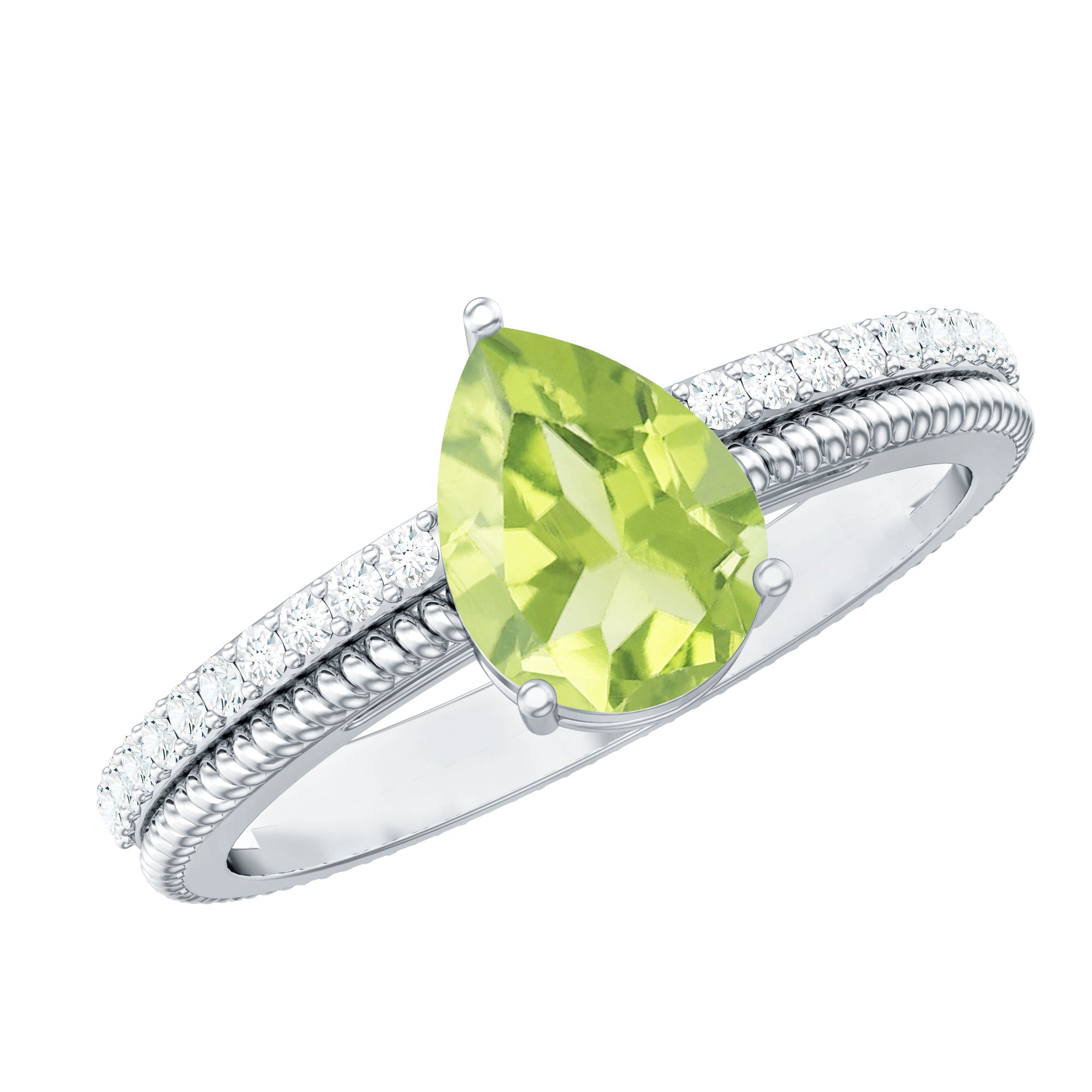 Solitaire Peridot and Diamond Ring with Twisted Rope