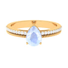 Pear Shaped Moonstone and Diamond Solitaire Ring with Twisted Rope Moonstone - ( AAA ) - Quality - Rosec Jewels