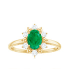 Rosec Jewels-Natural 5X7mm Oval Emerald Engagement Ring with Diamond Halo