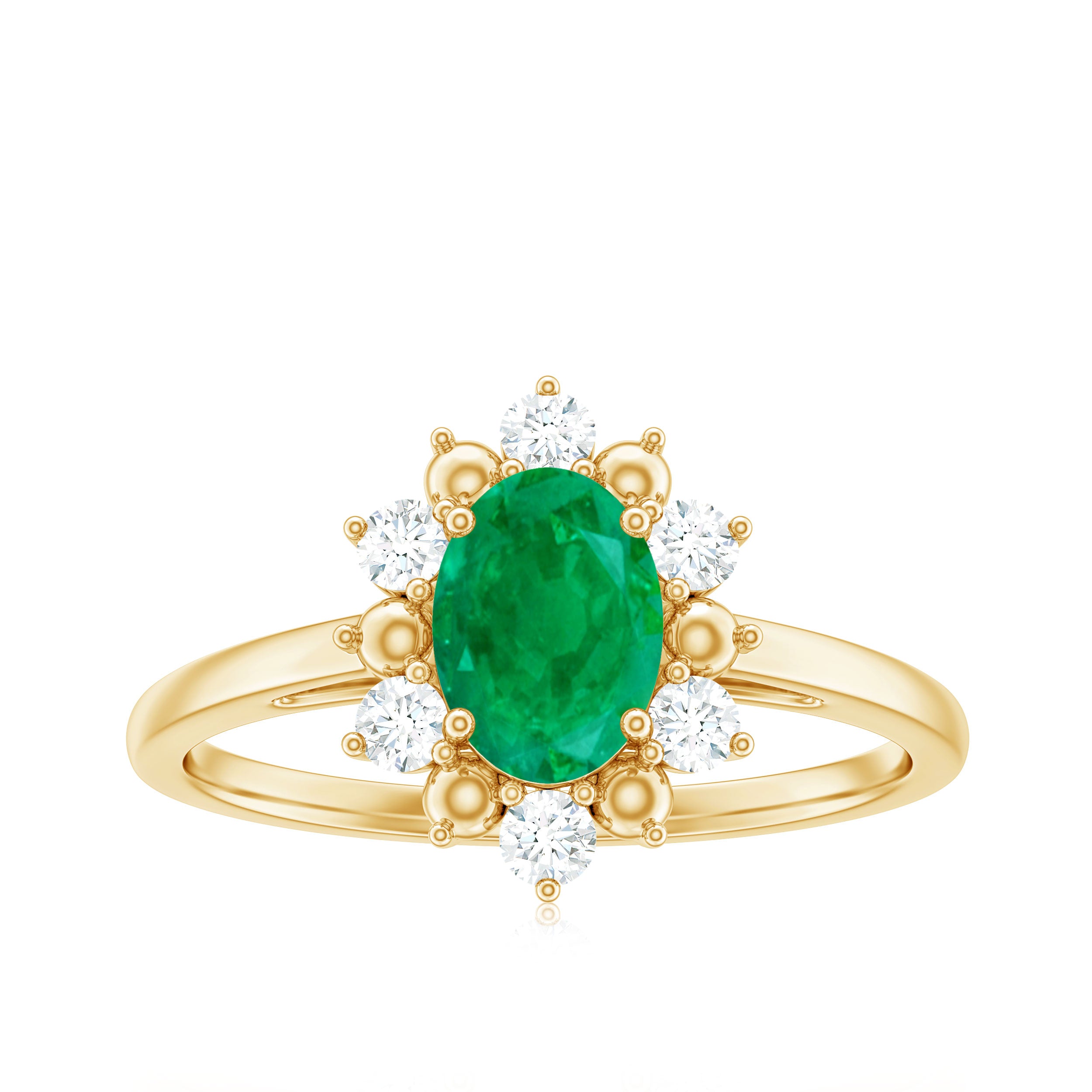 Rosec Jewels-Natural 5X7mm Oval Emerald Engagement Ring with Diamond Halo