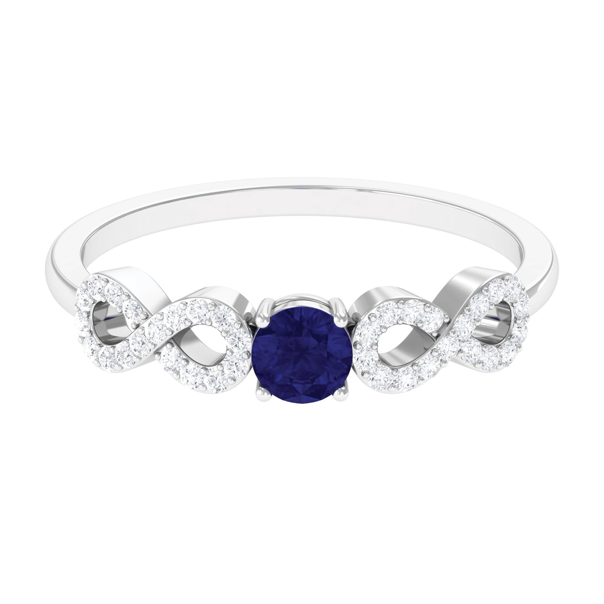 Minimalist Blue Sapphire and Diamond Infinity Promise Ring AAA - Rosec Jewels
