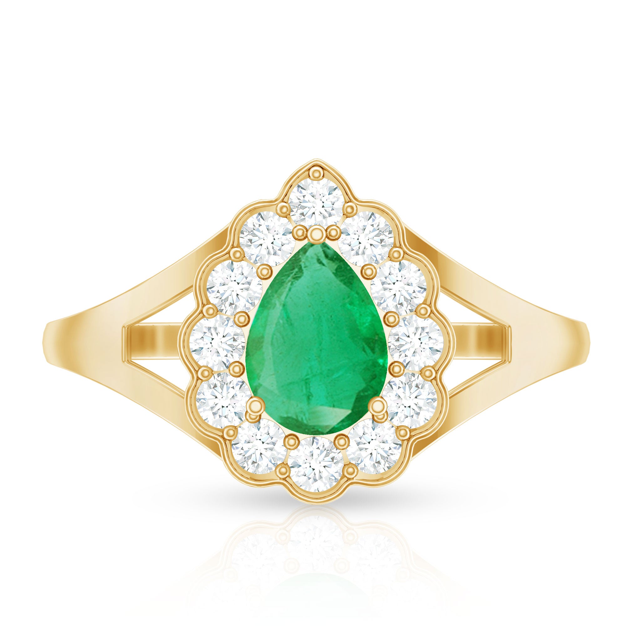 5X7 mm Pear Cut Emerald Engagement Ring with Diamond Halo AAA - Rosec Jewels