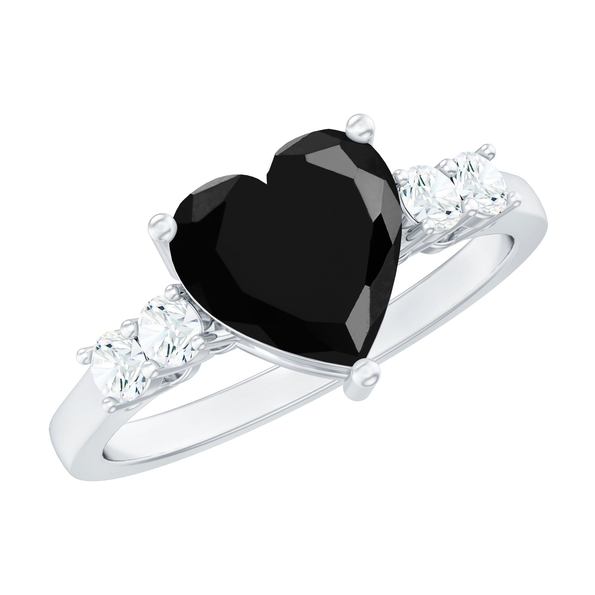Heart Shape Created Black Diamond Solitaire Promise Ring with Diamond