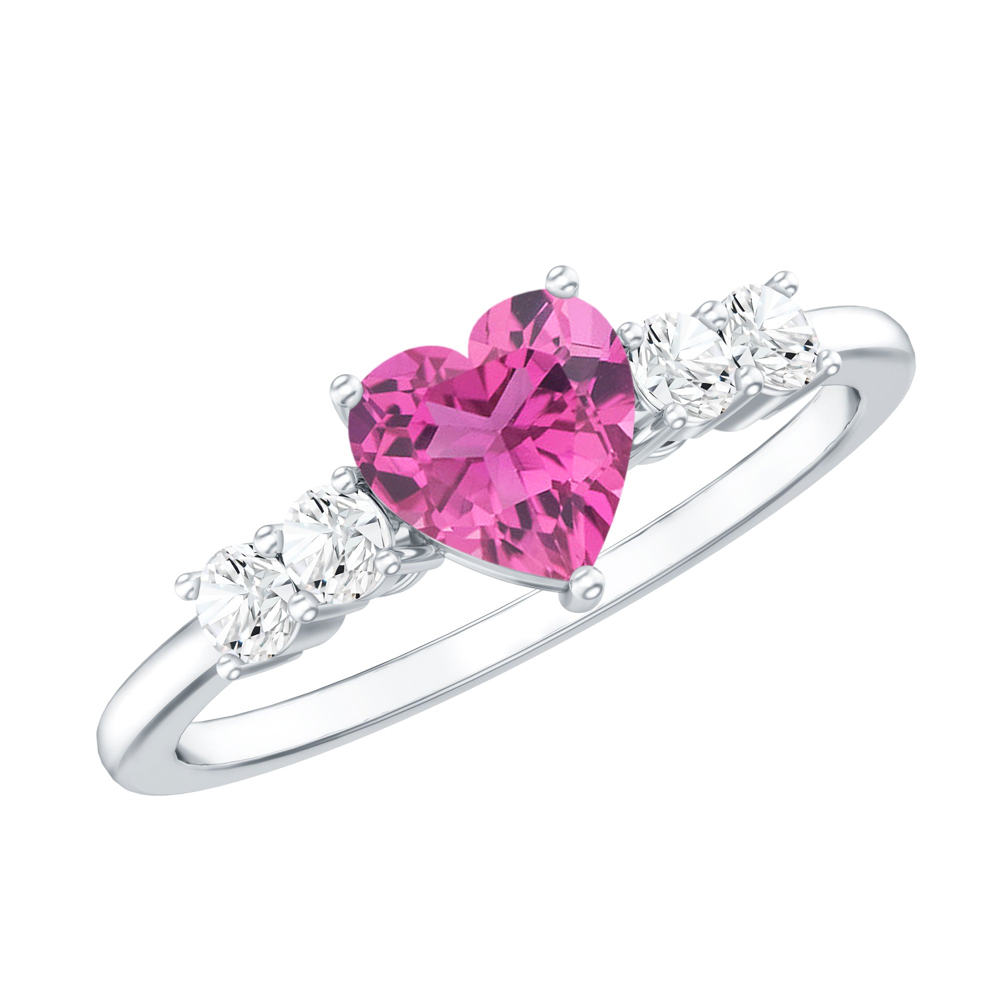 Heart Shape Pink Tourmaline Solitaire Promise Ring with Diamond AAA - Rosec Jewels
