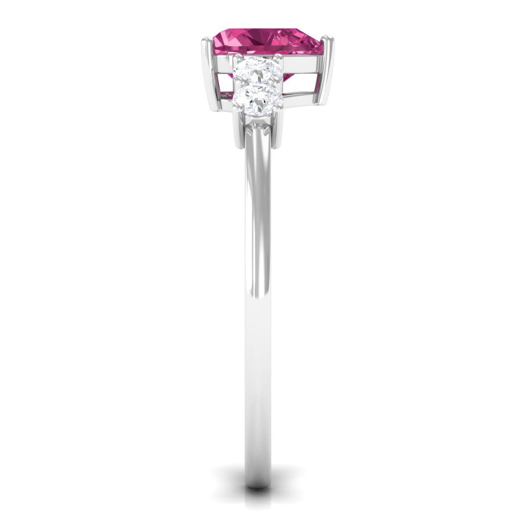 Heart Shape Pink Tourmaline Solitaire Promise Ring with Diamond Pink Tourmaline - ( AAA ) - Quality - Rosec Jewels