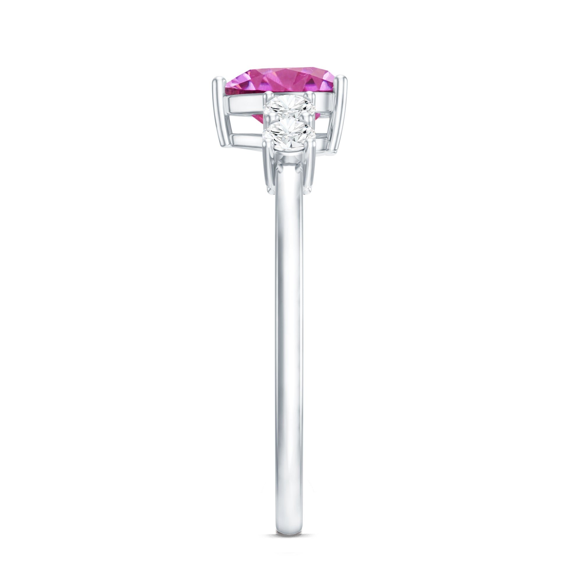 Heart Shape Pink Tourmaline Solitaire Promise Ring with Diamond AAA - Rosec Jewels