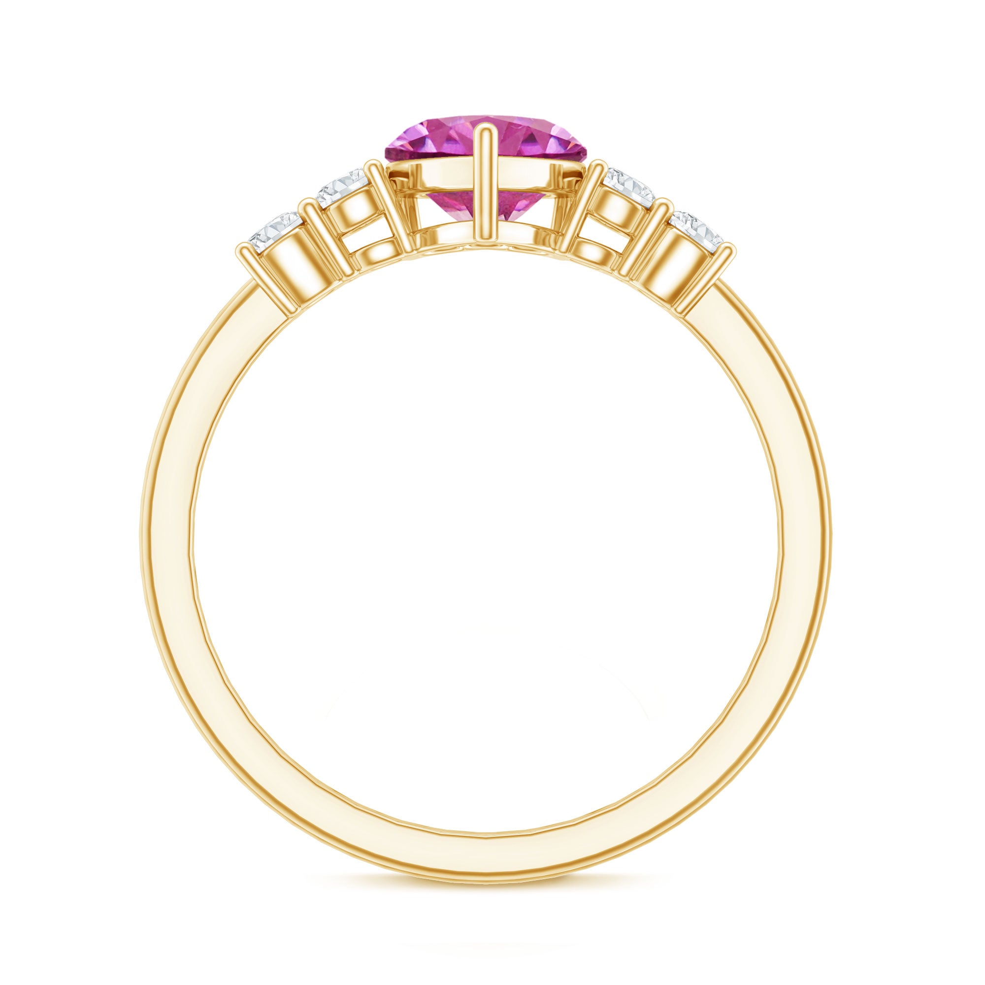 Heart Shape Pink Tourmaline Solitaire Promise Ring with Diamond AAA - Rosec Jewels