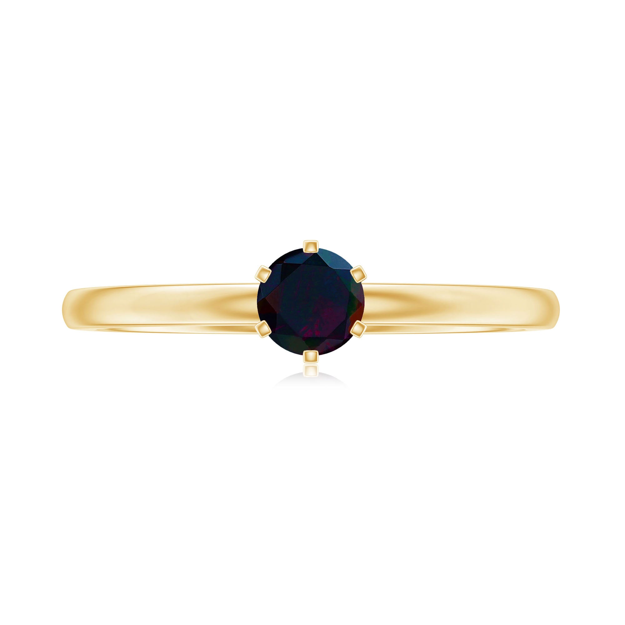 5MM Round Black Opal Solitaire Promise Ring AAA - Rosec Jewels