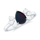 Pear Cut Black Opal Solitaire Engagement Ring with Diamond Trio Black Opal - ( AAA ) - Quality - Rosec Jewels