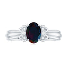 1 CT Oval Black Opal Solitaire Floral Ring with Diamond Accent AAA - Rosec Jewels