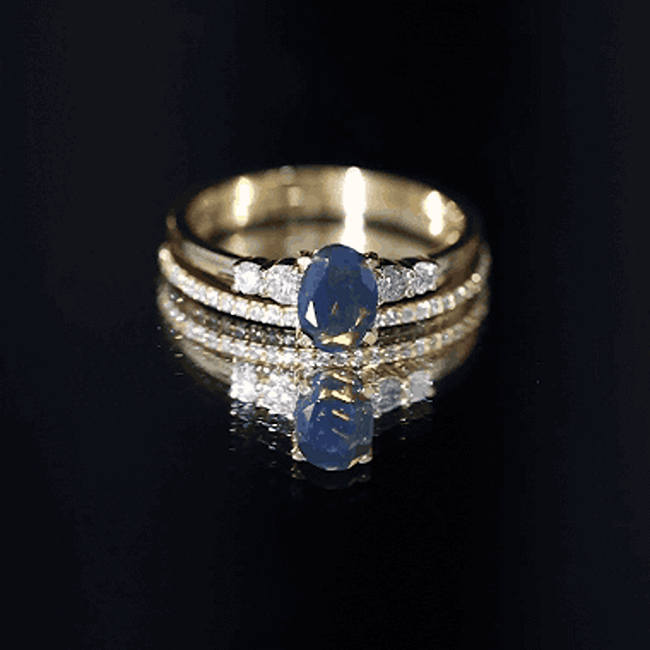 1 CT Black Opal and Diamond Oval Wedding Ring Set AAA - Rosec Jewels