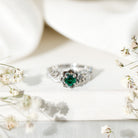 Lab Grown Emerald Diamond Flower Engagement Ring with Certificate AAAA - Rosec Jewels