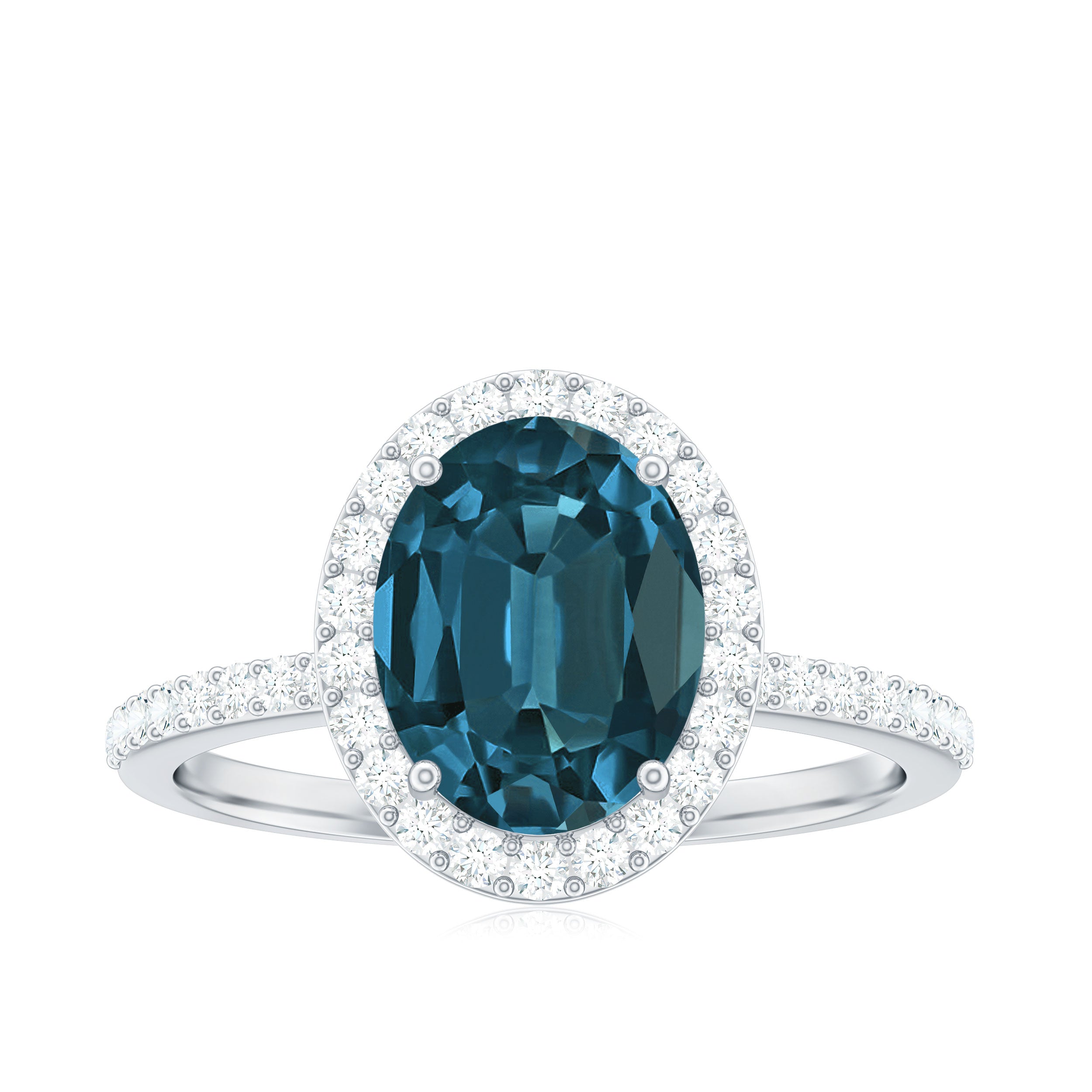 Classic London Blue Topaz Oval Engagement Ring with Diamond Halo AAA - Rosec Jewels