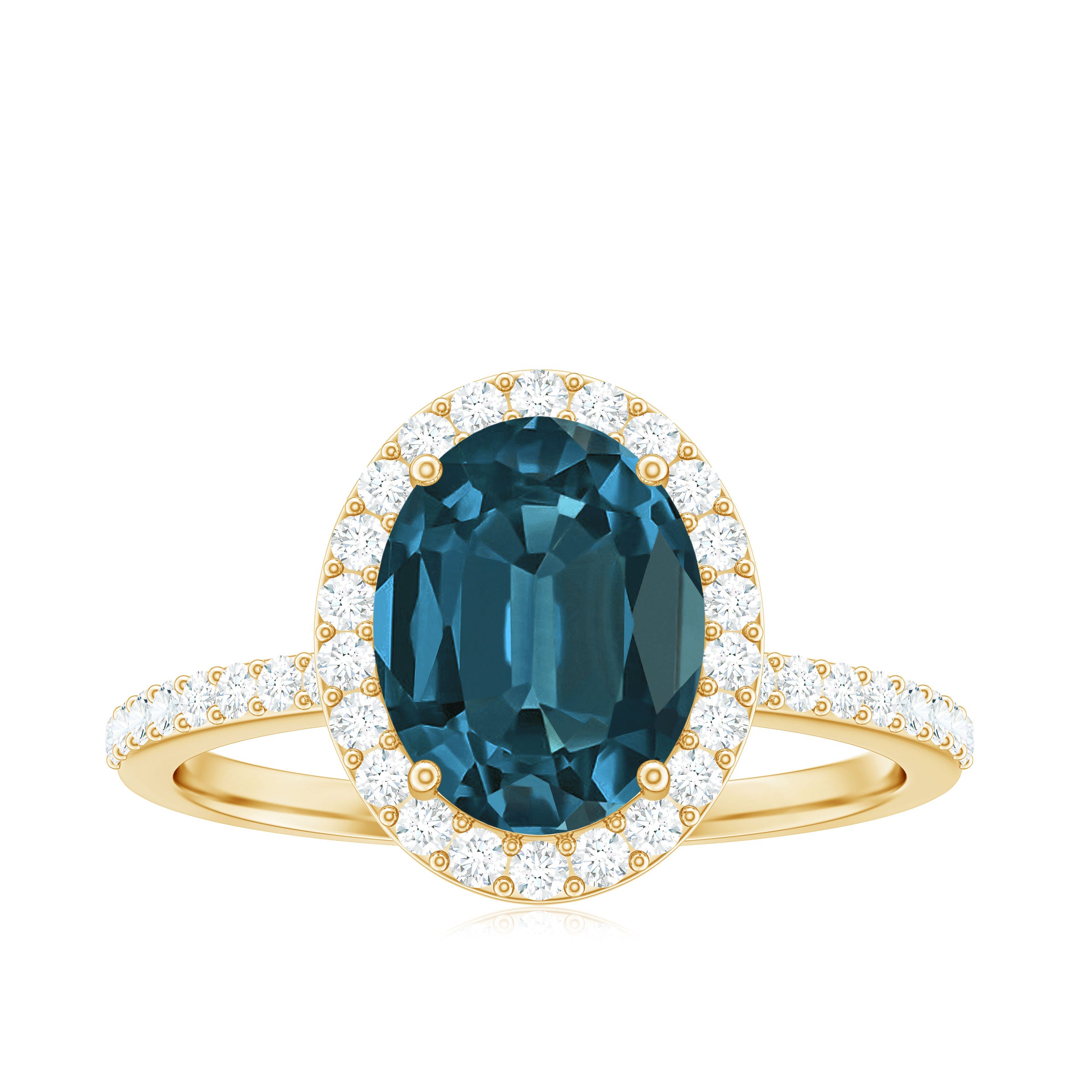 Classic London Blue Topaz Oval Engagement Ring with Diamond Halo AAA - Rosec Jewels
