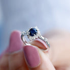 1 CT Blue Sapphire Classic Halo Engagement Ring with Diamond Blue Sapphire - ( AAA ) - Quality - Rosec Jewels