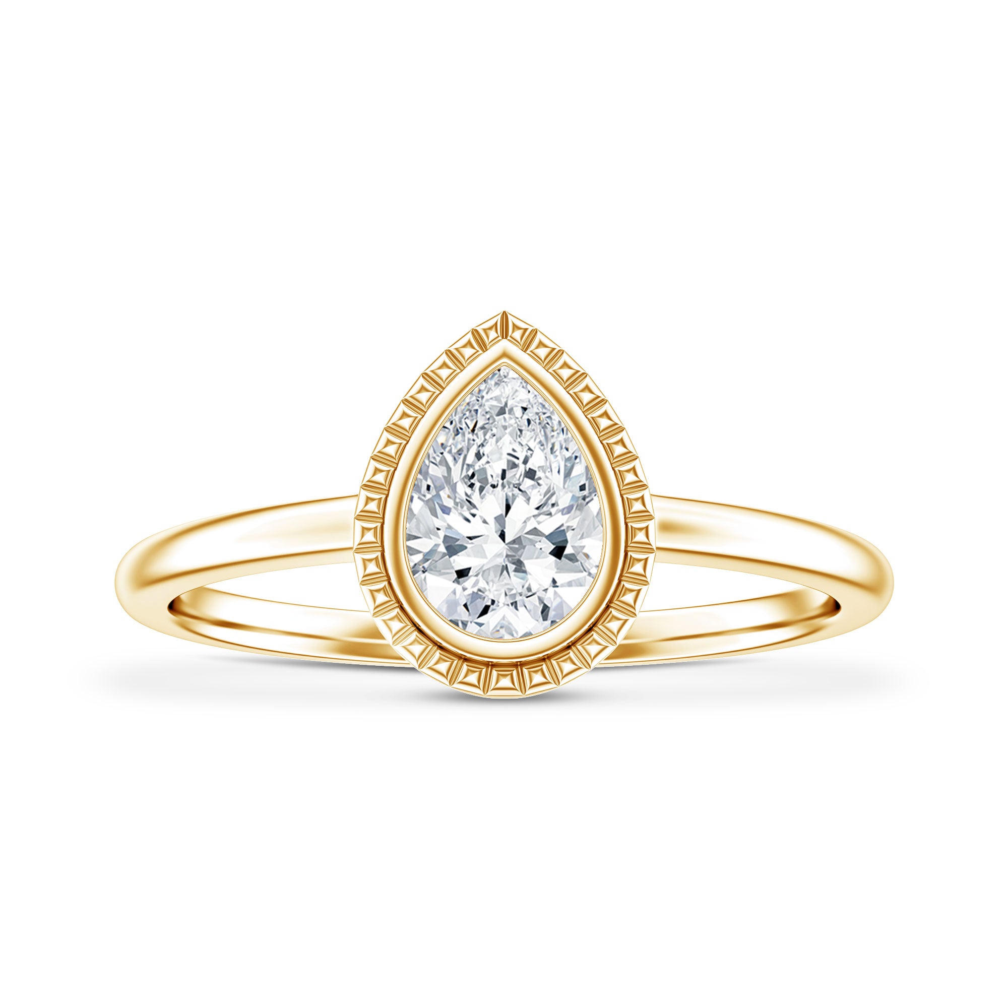 Pear Cut Lab Grown Diamond Solitaire Ring with Engraved Details Lab - ( EF-VS ) - Rosec Jewels