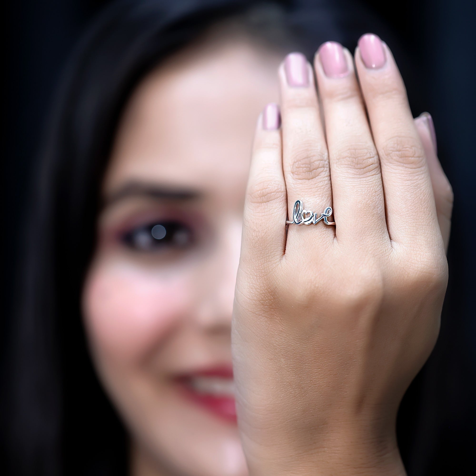 Rosec Jewels-Script Love Ring in 14k Gold Plated Sterling Silver