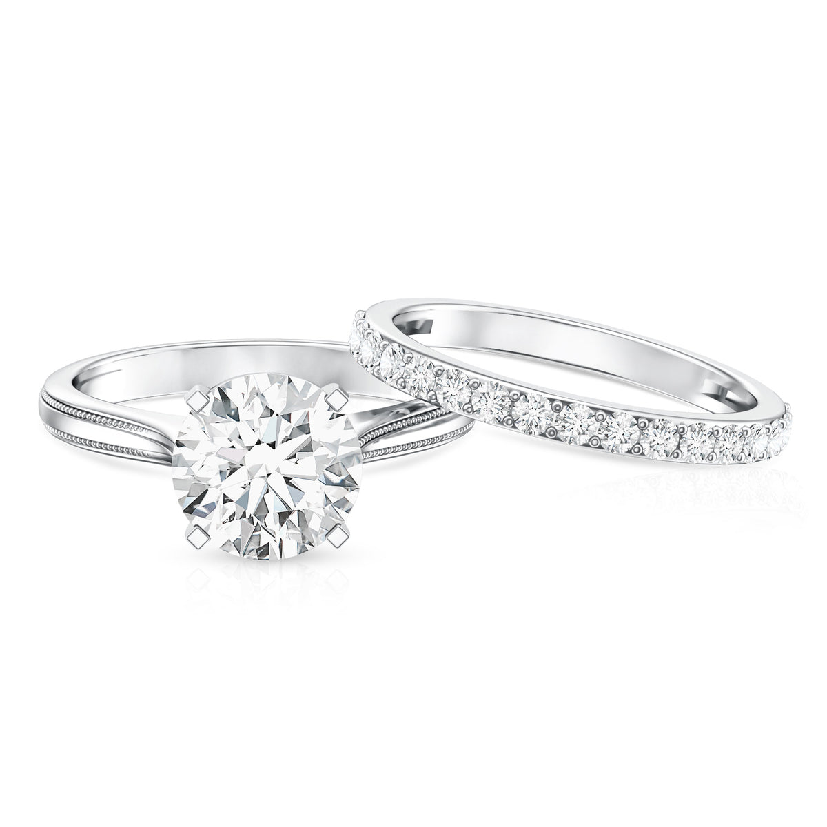 Rosec Jewels-IGI Documented 3 Carat Lab Grown Diamond Solitaire Bridal Ring Set
