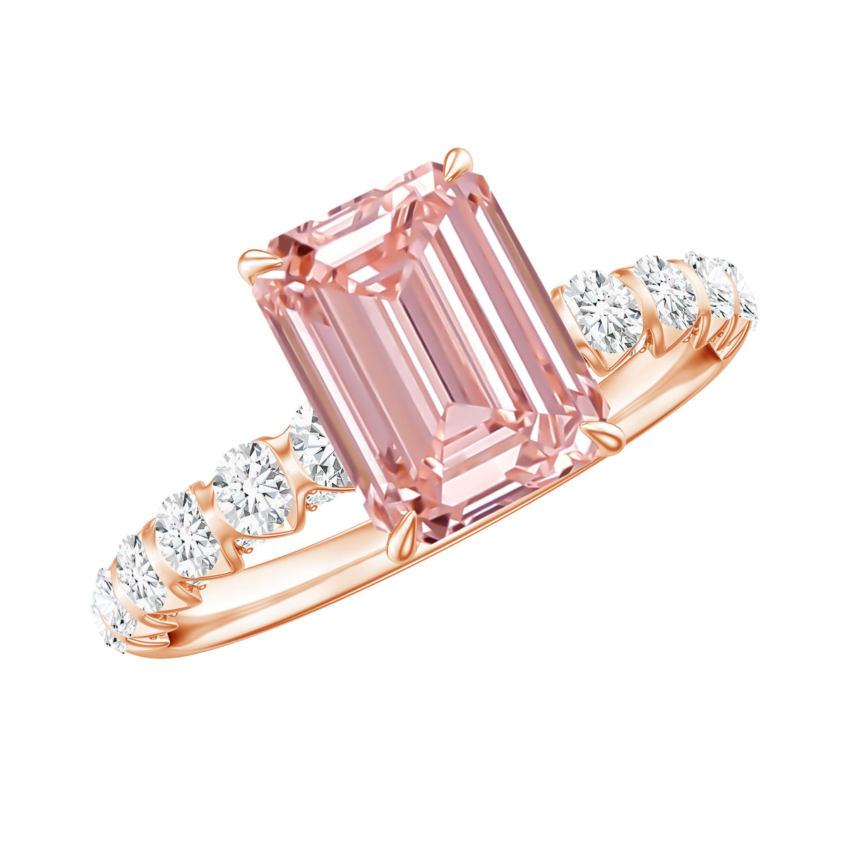 IGI Certified 2 Carat Lab Grown Pink Diamond Emerald Cut Engagement Ring Fancy Pink - VS1 - Rosec Jewels