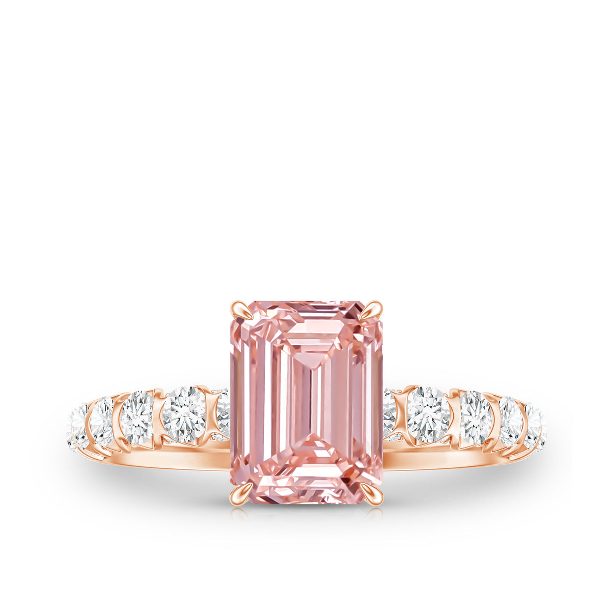 IGI Certified 2 Carat Lab Grown Pink Diamond Emerald Cut Engagement Ring Fancy Pink - VS1 - Rosec Jewels