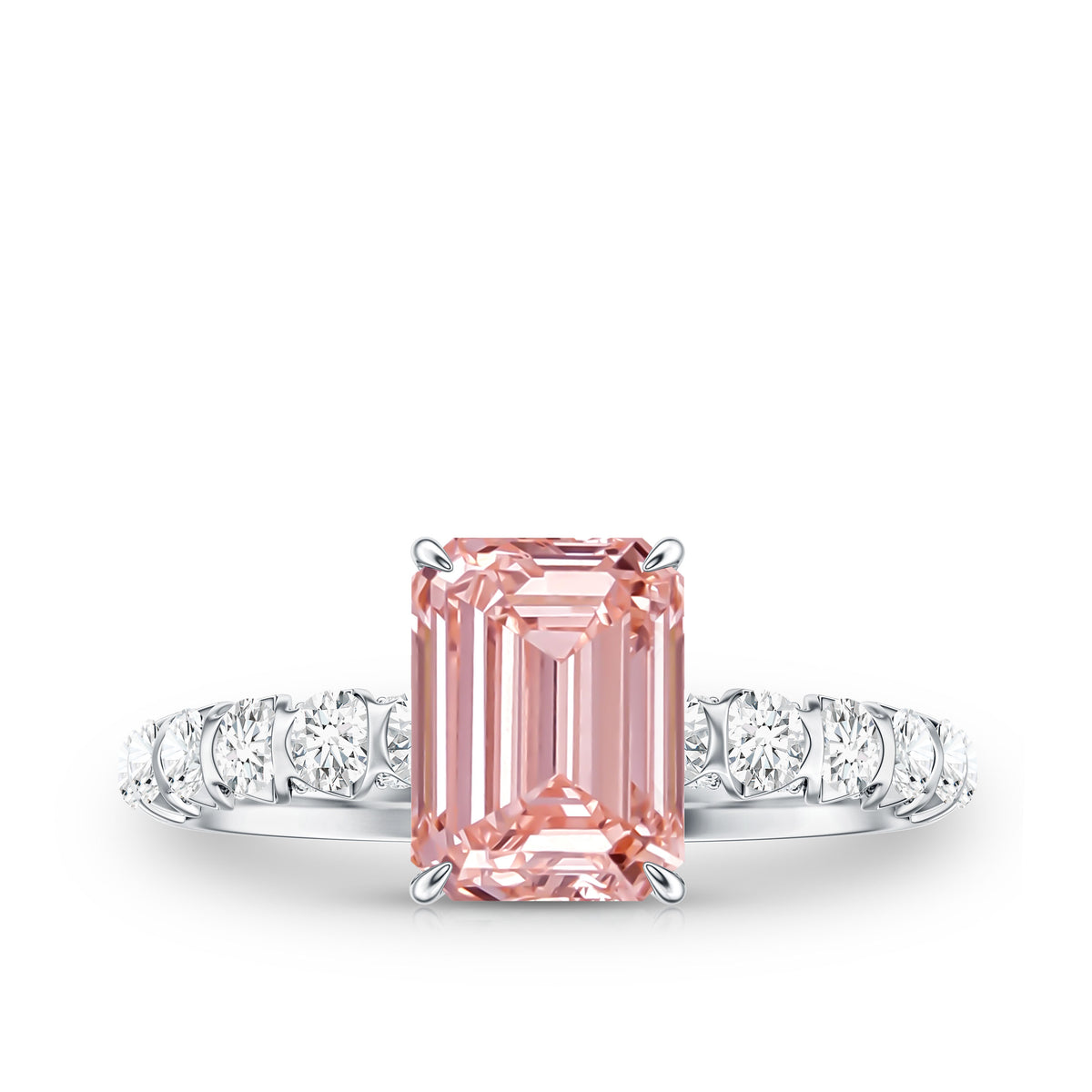 IGI Certified 2 Carat Lab Grown Pink Diamond Emerald Cut Engagement Ring Fancy Pink - VS1 - Rosec Jewels