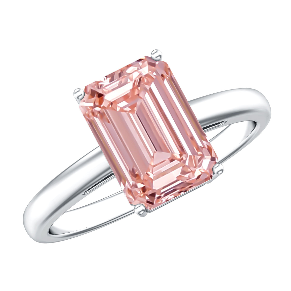 3 Carat Lab Pink Diamond Emerald Cut Solitaire Engagement Ring with IGI Certificate Fancy Pink - VS1 - Rosec Jewels
