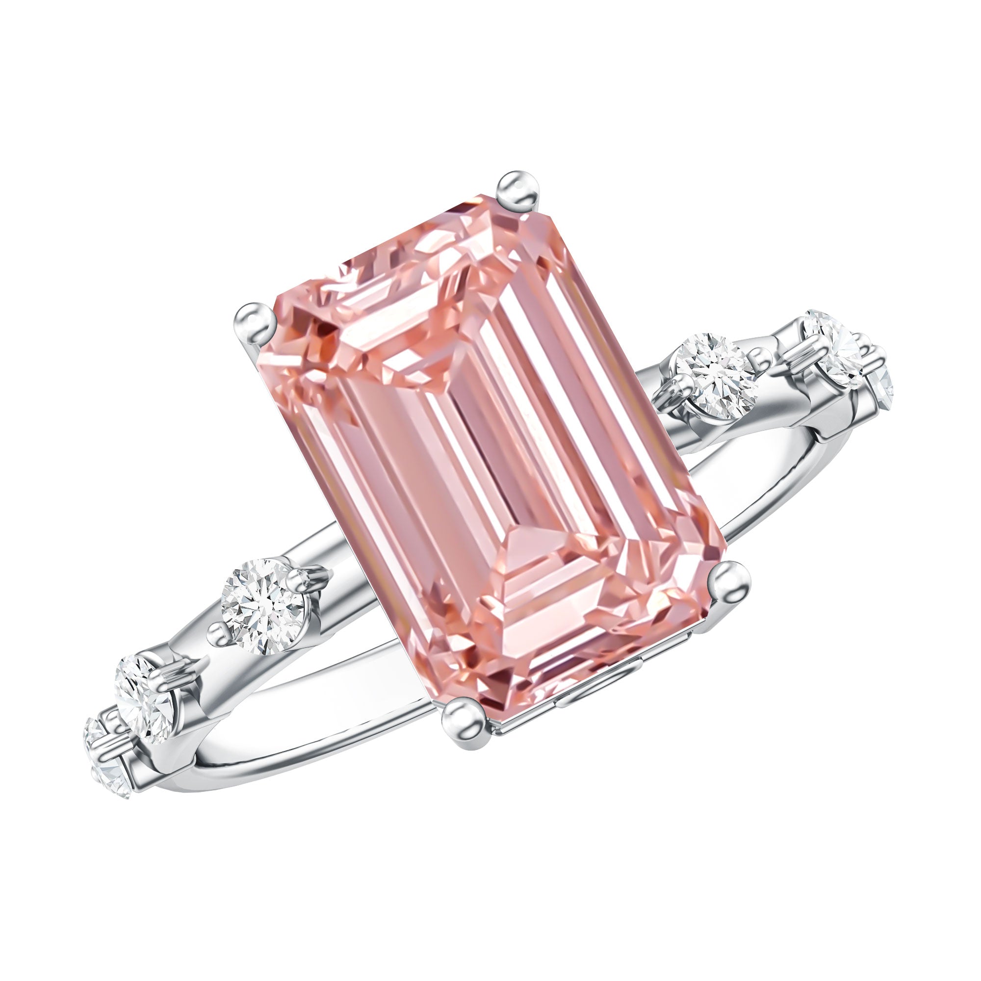 Rosec Jewels-IGI Verified 4 Carat Lab Grown Pink Diamond Emerald Cut Engagement Ring for Women
