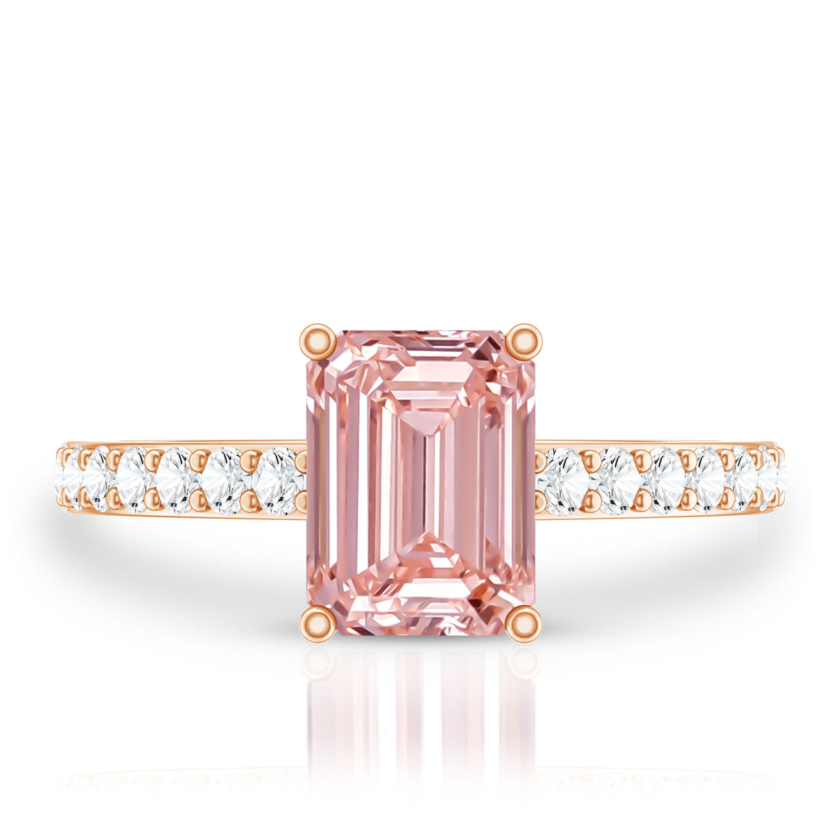 Rosec Jewels-IGI Graded 2 Carat Lab Pink Diamond Emerald Cut Engagement Ring with Hidden Halo