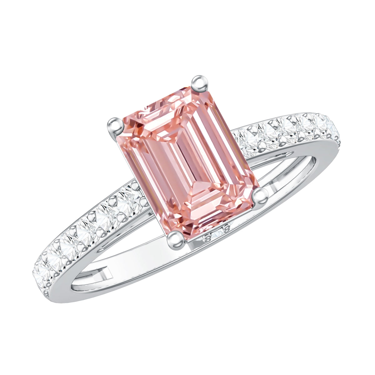 Rosec Jewels-IGI Graded 2 Carat Lab Pink Diamond Emerald Cut Engagement Ring with Hidden Halo
