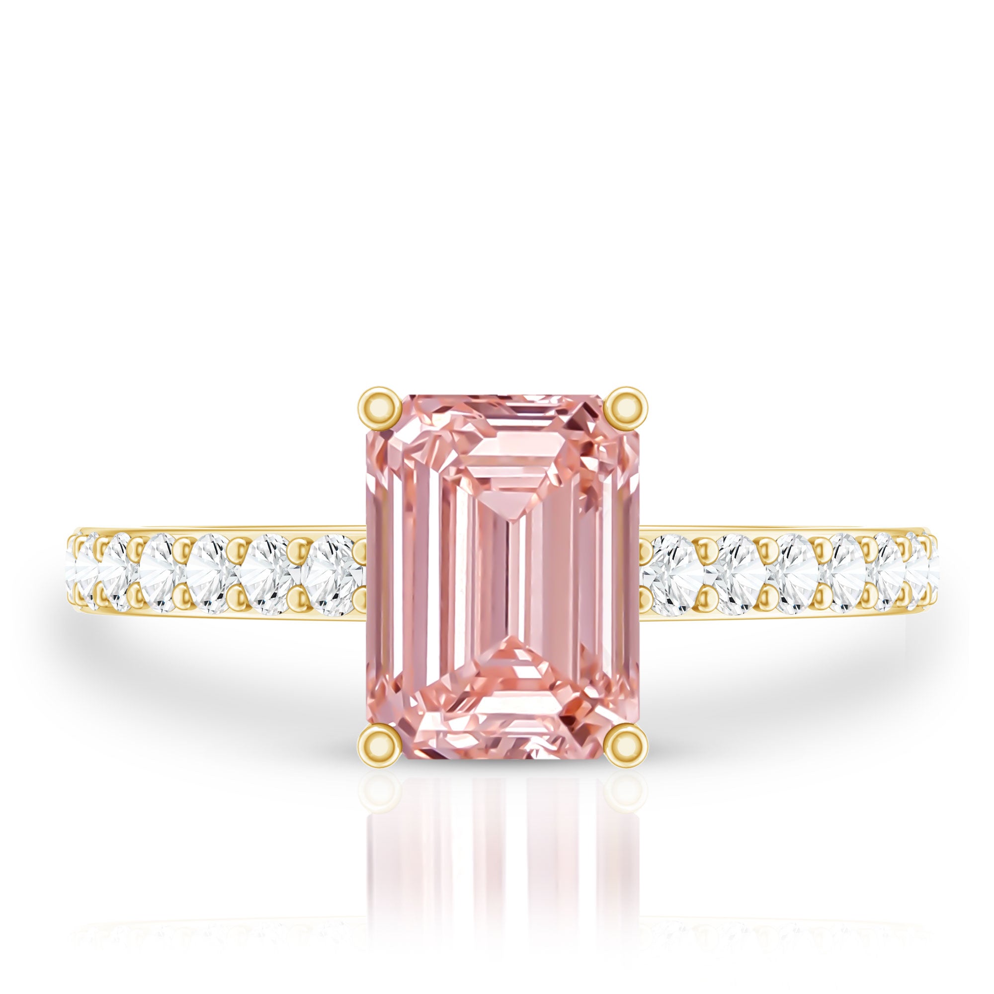 Rosec Jewels-IGI Graded 2 Carat Lab Pink Diamond Emerald Cut Engagement Ring with Hidden Halo