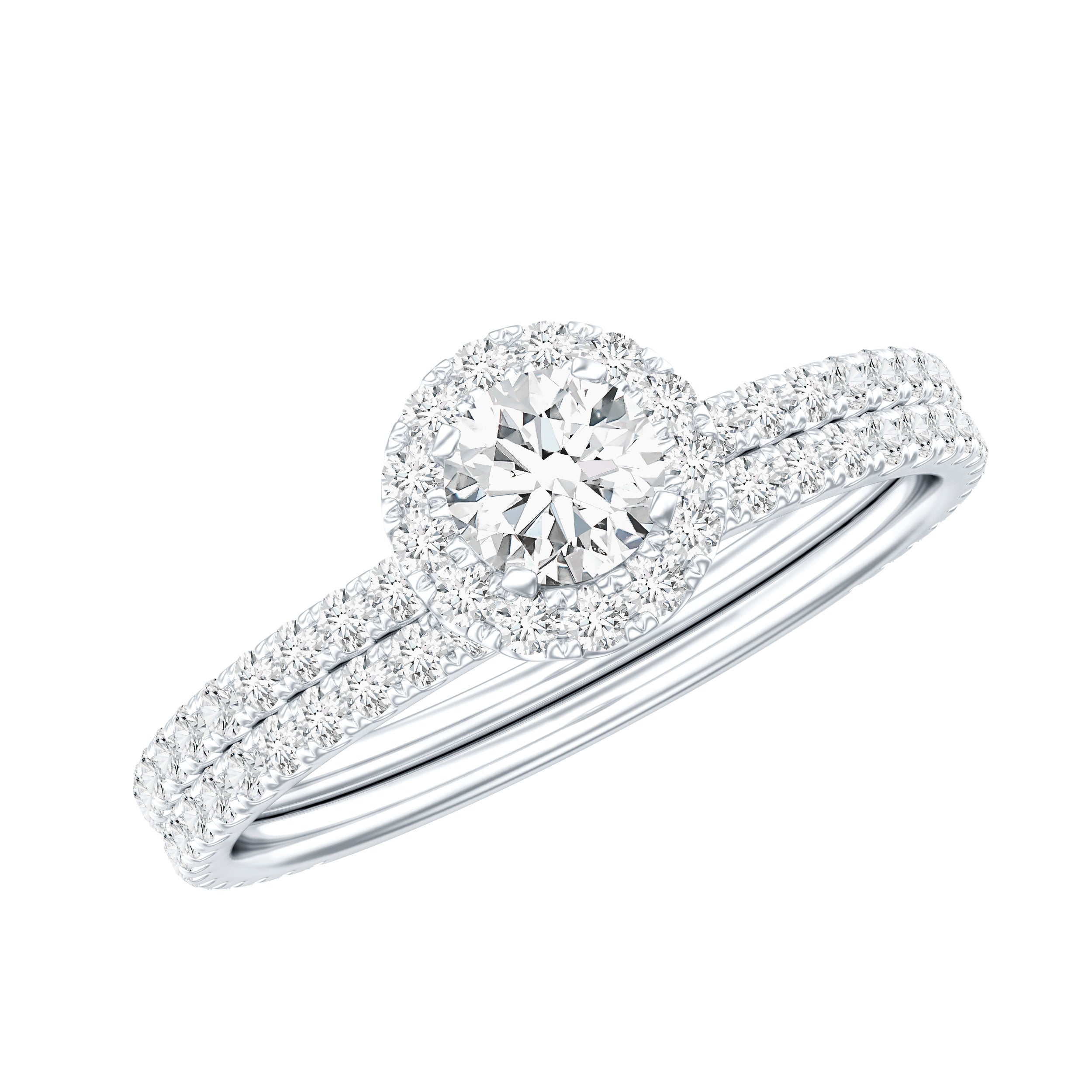 Certified Moissanite Halo Bridal Ring Set D-VS1 - Rosec Jewels